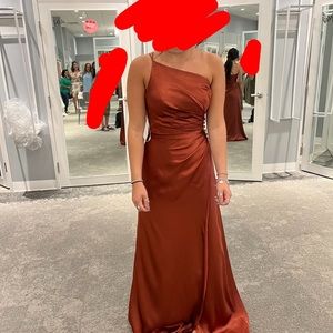 beautiful cooper burnt rust bridesmaids dress